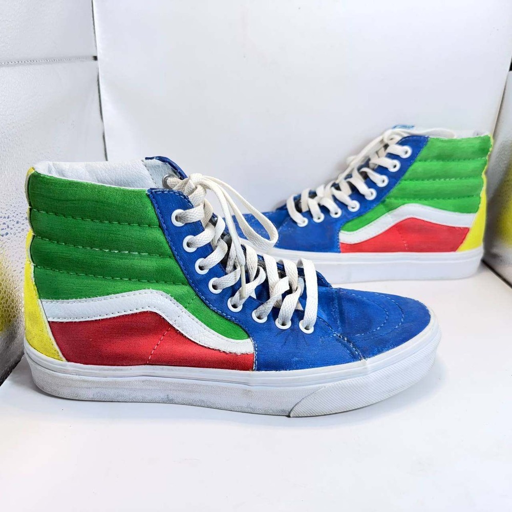 Vans‎ Sk8-Hi Multi-Color Custom Painted High Top Sneakers Mens 7 Womens 8.5